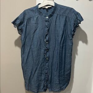 LOFT Navy Ruffled Blouse